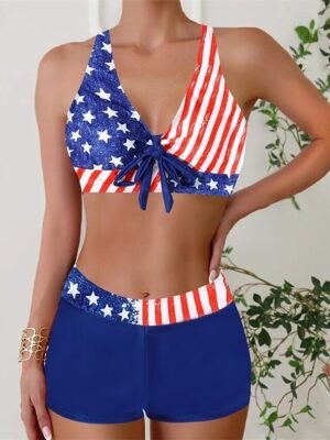 Casual Stretchy Criss Cross Open Back Sleeveless Two Piece Tankini - Image 4