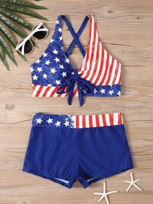 Casual Stretchy Criss Cross Open Back Sleeveless Two Piece Tankini - Image 5