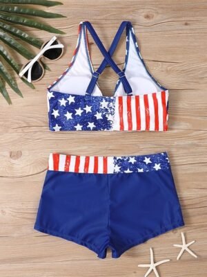 Casual Stretchy Criss Cross Open Back Sleeveless Two Piece Tankini - Image 6