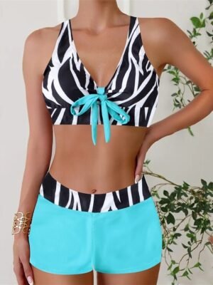 Casual Stretchy Criss Cross Open Back Sleeveless Two Piece Tankini - Image 7