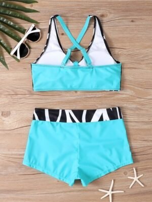 Casual Stretchy Criss Cross Open Back Sleeveless Two Piece Tankini - Image 9