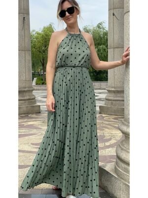 Casual Swing Polka Dot Halter Sleeveless Maxi Dress - Image 4