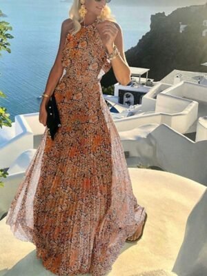 Casual Swing Polka Dot Halter Sleeveless Maxi Dress - Image 9