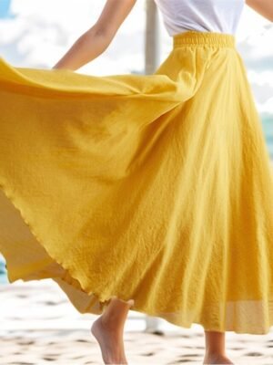 Casual Swing Solid High Waist Maxi Skirt - Image 2