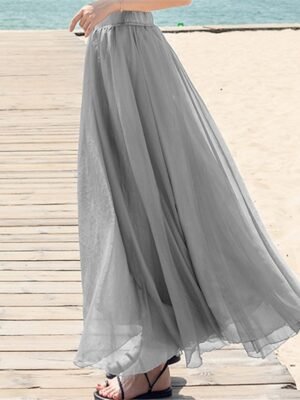 Casual Swing Solid Layered Chiffon Maxi Skirt - Image 4