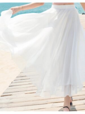 Casual Swing Solid Layered Chiffon Maxi Skirt - Image 5