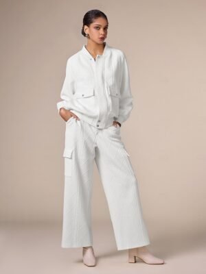 Casual Textured Crew Neck Raglan Sleeve Bomber Jacket - Image 19