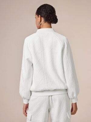 Casual Textured Crew Neck Raglan Sleeve Bomber Jacket - Image 3