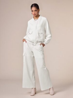 Casual Textured Crew Neck Raglan Sleeve Bomber Jacket - Image 4