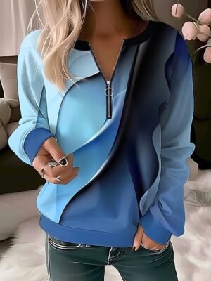 Casual Vintage Floral Quarter Zip Half Sleeve Pullover - Image 3