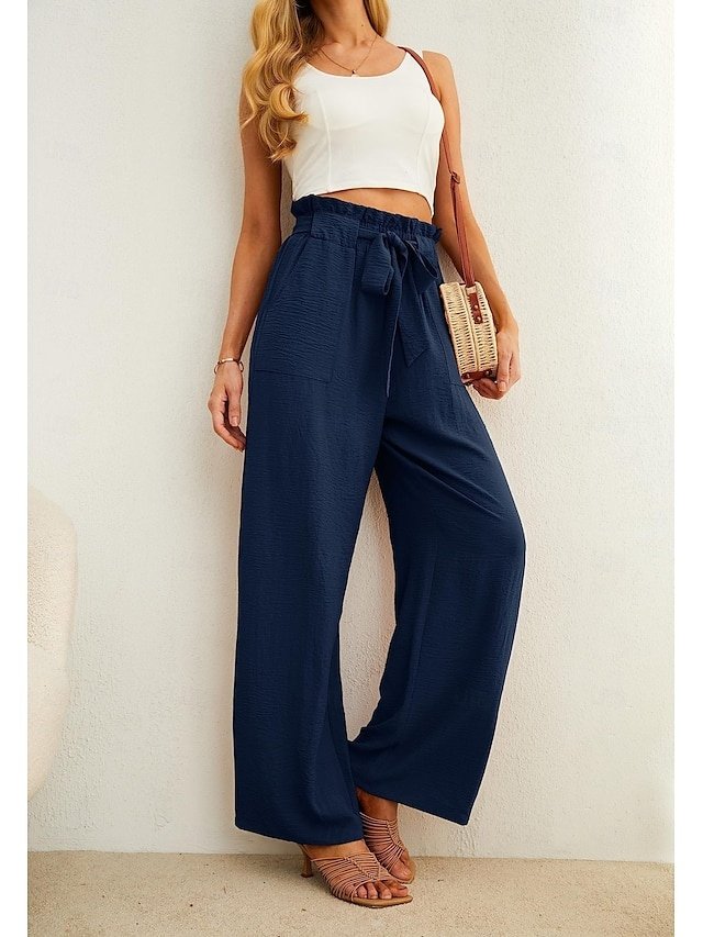 Casual Wide Leg High Waist Lace-Up Trousers - Image 1