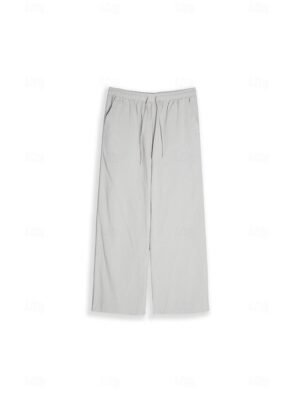 Casual Wide Leg Plain Drawstring Full Length Trousers - Image 15