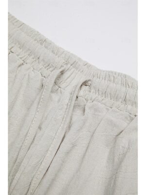 Casual Wide Leg Plain Drawstring Full Length Trousers - Image 18