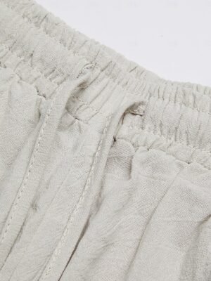 Casual Wide Leg Plain Drawstring Full Length Trousers - Image 7