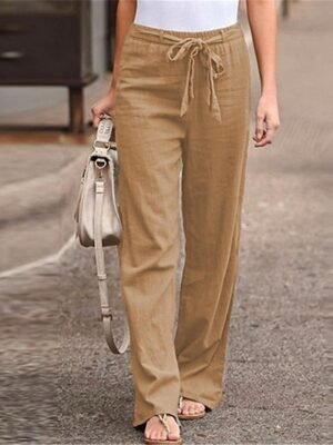 Casual Wide Leg Plain High Waist Long Trousers - Image 10