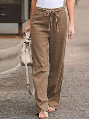 Casual Wide Leg Plain High Waist Long Trousers - Image 5