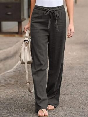 Casual Wide Leg Plain High Waist Long Trousers - Image 6