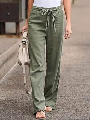 Casual Wide Leg Plain High Waist Long Trousers - Image 7