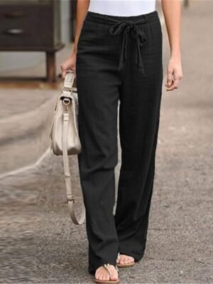Casual Wide Leg Plain High Waist Long Trousers - Image 8