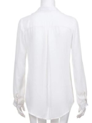 Casual Work Plain Shirt Collar Long Sleeve Blouse - Image 8