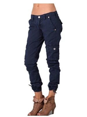 Chic Ankle-Length Mid Waist Plain Pocket Cargo Pants - Image 5