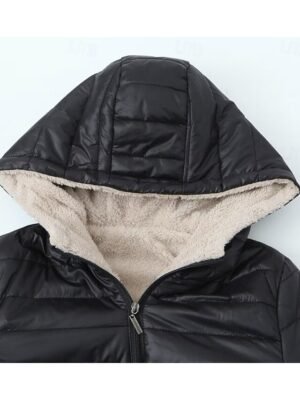 Chic Fitted Solid Lapel Long Sleeve Short Cotton-Padded Jacket - Image 3