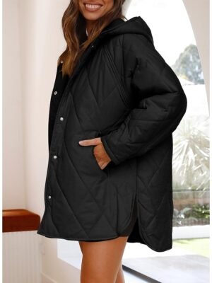 Chic Fitted Solid Lapel Short Sleeve Cotton-Padded Jacket - Image 4