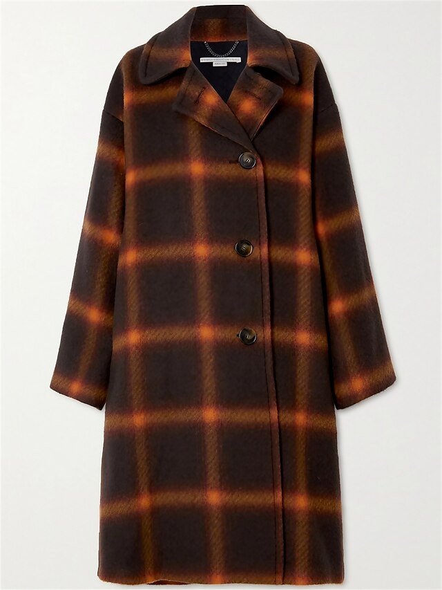 Chic Long Plaid Lapel Single Breasted Winter Coat - Image 2