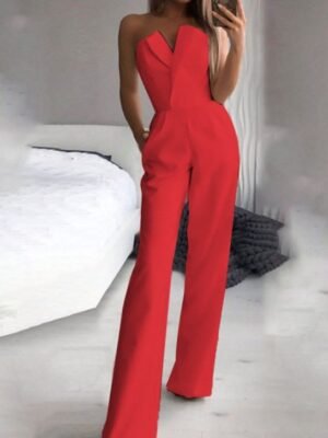 Chic Regular Fit Solid Strapless Sleeveless Jumpsuit - Image 5