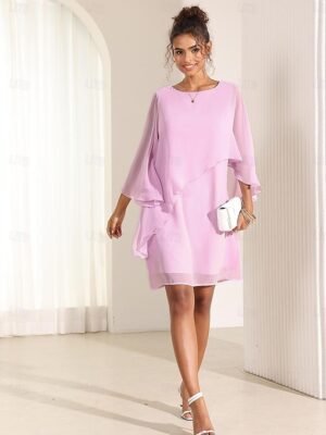Chic Relaxed Fit Pastel Pink Round Neck Batwing Sleeve Above Knee Dress - Image 9