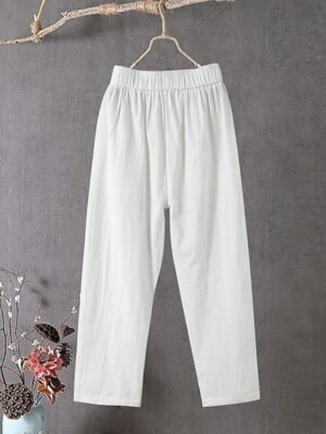 Classic Baggy Solid Mid Waist Ankle-Length Pants - Image 2