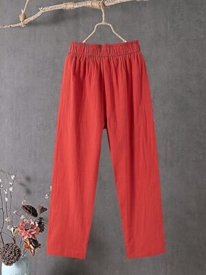 Classic Baggy Solid Mid Waist Ankle-Length Pants - Image 7
