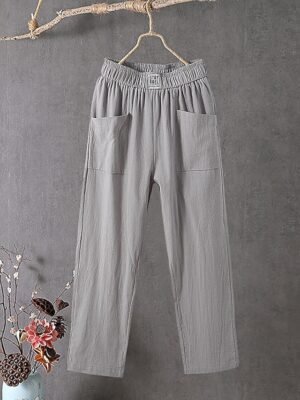 Classic Baggy Solid Mid Waist Ankle-Length Pants - Image 8