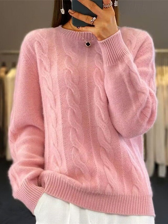 Classic Fuzzy Knit Crew Neck Long Sleeve Sweater - Image 1