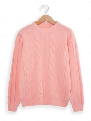 Classic Fuzzy Knit Crew Neck Long Sleeve Sweater - Image 2