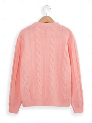 Classic Fuzzy Knit Crew Neck Long Sleeve Sweater - Image 3