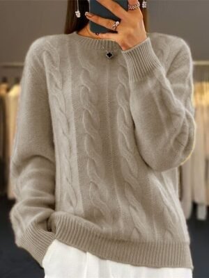 Classic Fuzzy Knit Crew Neck Long Sleeve Sweater - Image 5