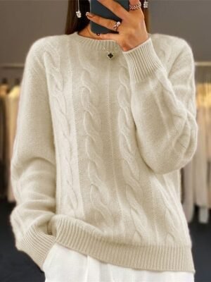 Classic Fuzzy Knit Crew Neck Long Sleeve Sweater - Image 6