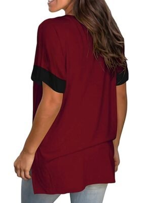 Classic Loose Solid V Neck Short Sleeve Blouse - Image 6