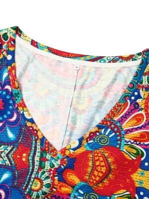 Classic Regular Fit Floral Paisley V Neck Short Sleeve Mini Dress - Image 7