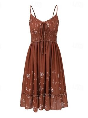 Classic Regular Fit Flower Spaghetti Strap Sleeveless Mini Slip Dress - Image 4