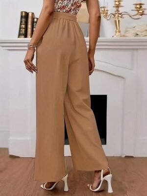 Classic Regular Fit Plain High Waist Full Length Chinos - Image 3