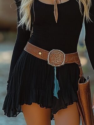 Classic Regular Fit Plain Off Shoulder Long Sleeve Mini Dress - Image 3