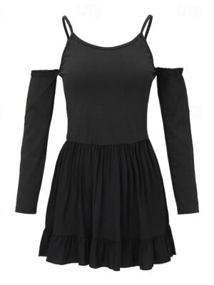 Classic Regular Fit Plain Off Shoulder Long Sleeve Mini Dress - Image 4