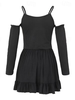 Classic Regular Fit Plain Off Shoulder Long Sleeve Mini Dress - Image 5