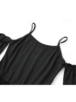 Classic Regular Fit Plain Off Shoulder Long Sleeve Mini Dress - Image 6