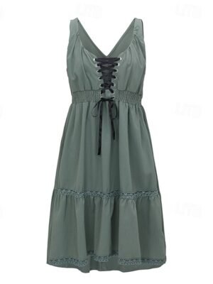 Classic Regular Fit Plain Spaghetti Strap Sleeveless Mini Slip Dress - Image 4