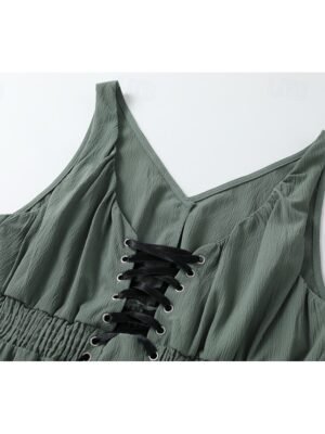 Classic Regular Fit Plain Spaghetti Strap Sleeveless Mini Slip Dress - Image 6