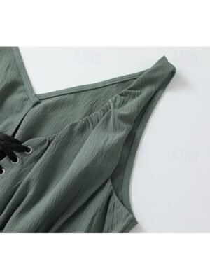 Classic Regular Fit Plain Spaghetti Strap Sleeveless Mini Slip Dress - Image 7