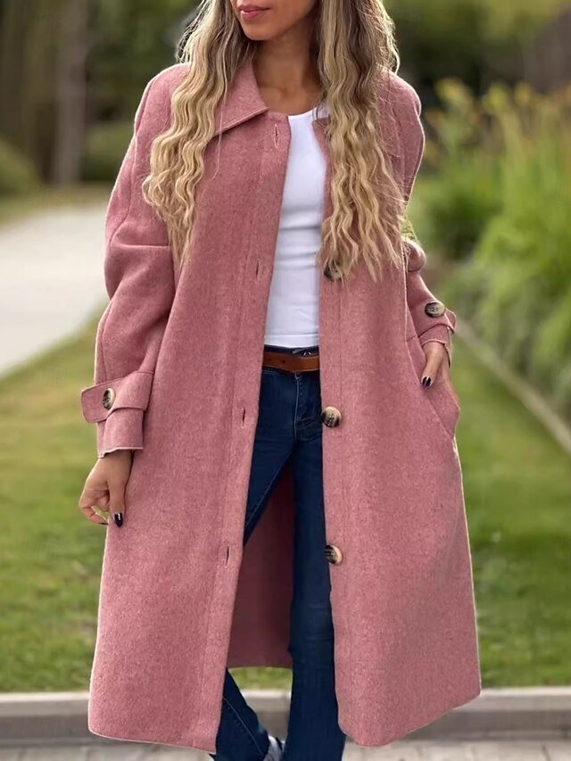 Classic Regular Fit Plain Turndown Long Sleeve Long Trench Coat - Image 1